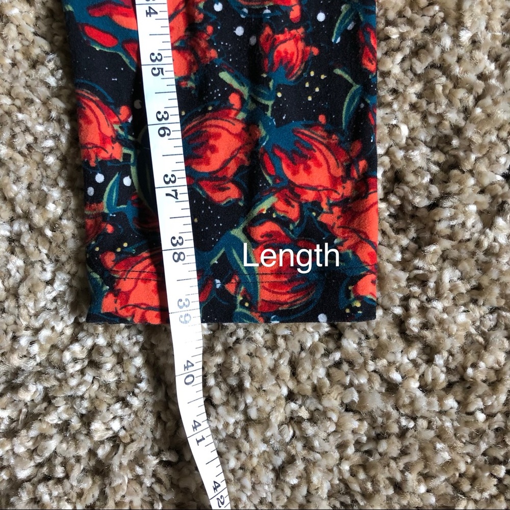 LulaRoe TC leggings; floral red orange teal black - Picture 6 of 7